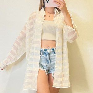 Express Sheer Striped Button Up Shirt